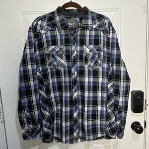 Like new BKE pearl snap shirt men XL black white purple gray plaid long sleeve